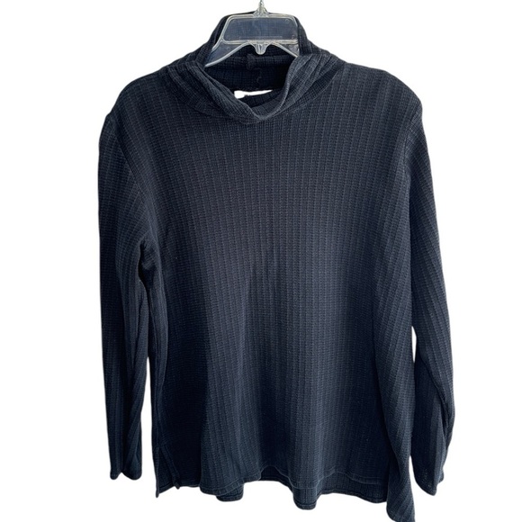 Flax Womens Turtleneck 100% Cotton Tunic Small Black Waffle Knit Oversized Top - Picture 1 of 10